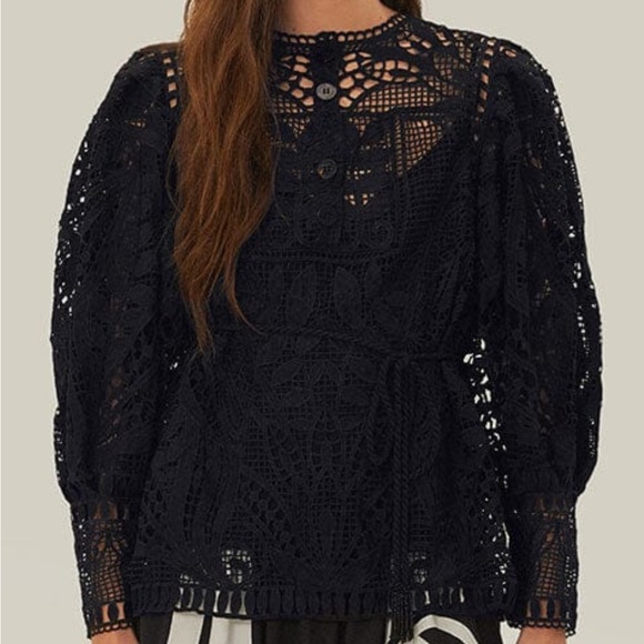 Farm Rio Black Lace Blouse for Women - Picture 1 of 4